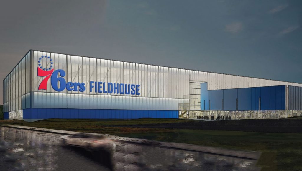 This artists rendering shows the new 76ers Fieldhouse planned for Wilmington. (photo courtesy Buccini/Pollin Group)