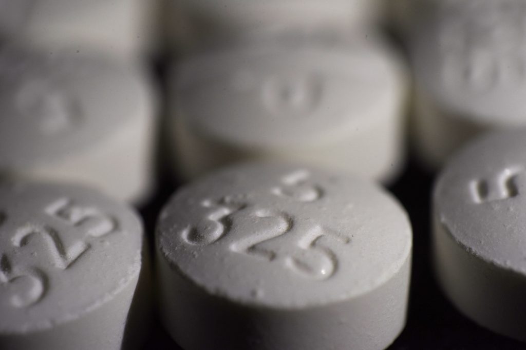 This photo shows an arrangement of pills of the opioid oxycodone-acetaminophen in New York. (Patrick Sison/AP Photo)