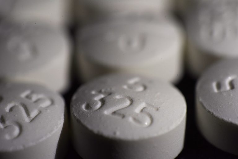 This photo shows an arrangement of pills of the opioid oxycodone-acetaminophen in New York. (Patrick Sison/AP Photo)