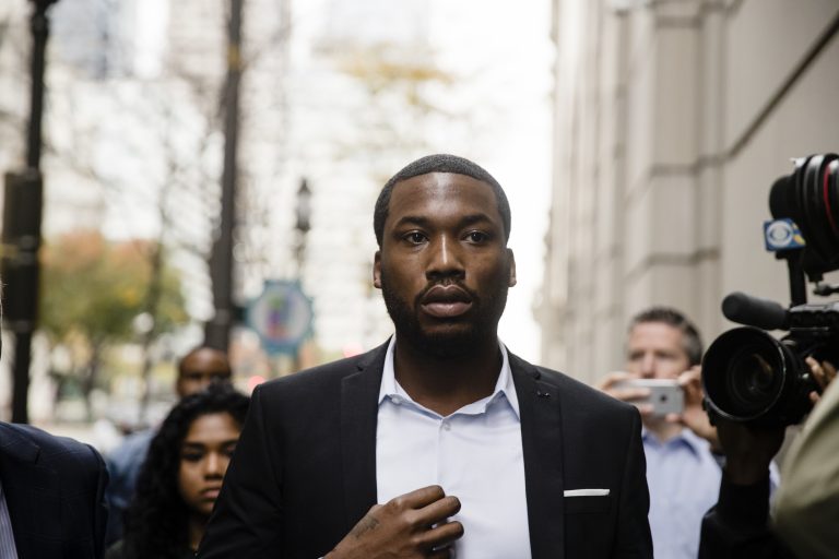 Rapper Meek Mill arrives at the criminal justice center in Philadelphia, Monday, Nov. 6, 2017. A Philadelphia judge has sentenced rapper Mill to two to four years in state prison for violating probation in a nearly decade-old gun and drug case.