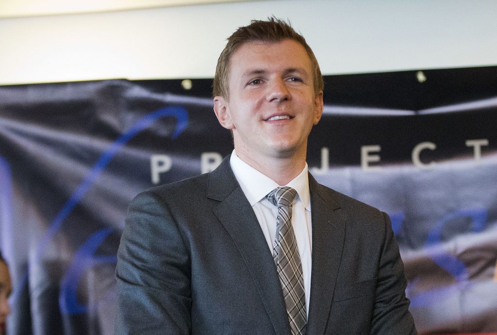 James O’Keefe FILE - In this Sept. 1, 2015, file photo, James O'Keefe, President of Project Veritas Action, waits to be introduced during a news conference at the National Press Club in Washington.