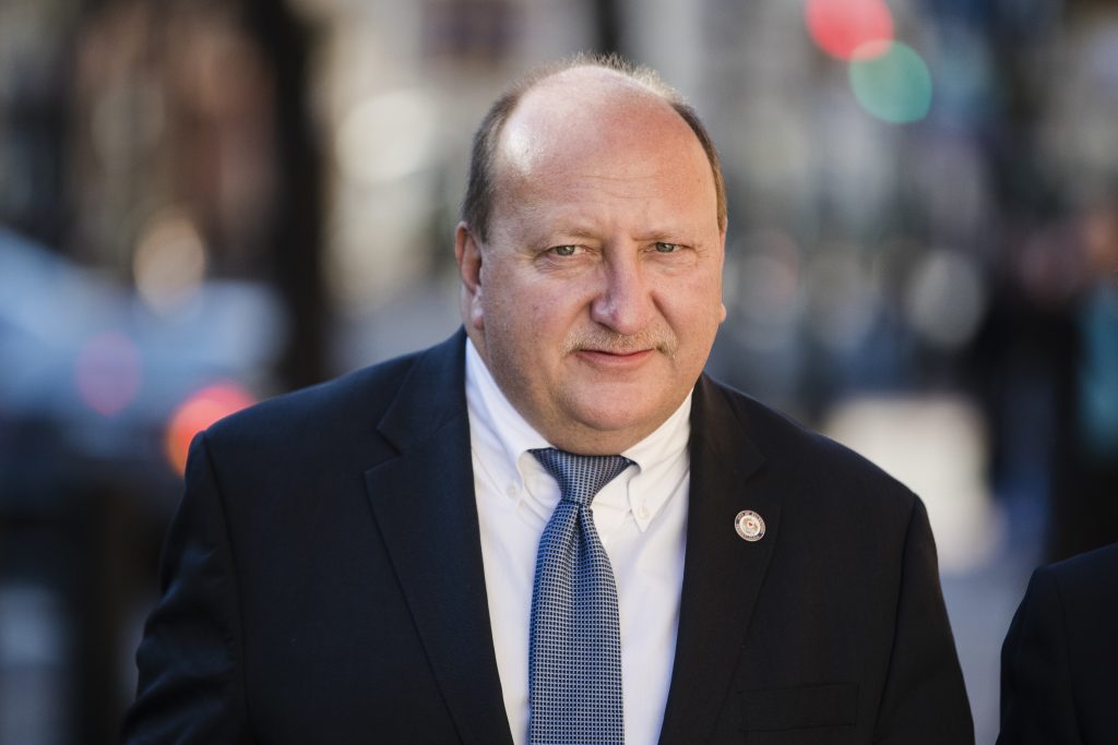 Pennsylvania Corruption Allentown Allentown Mayor Ed Pawlowski, who is facing corruption charges, walks to the federal courthouse in Philadelphia during a break in a pretrial hearing, Tuesday, Nov. 28, 2017. Pawlowski has denied accusations that he accepted more than $150,000 in campaign contributions in exchange for city contracts.