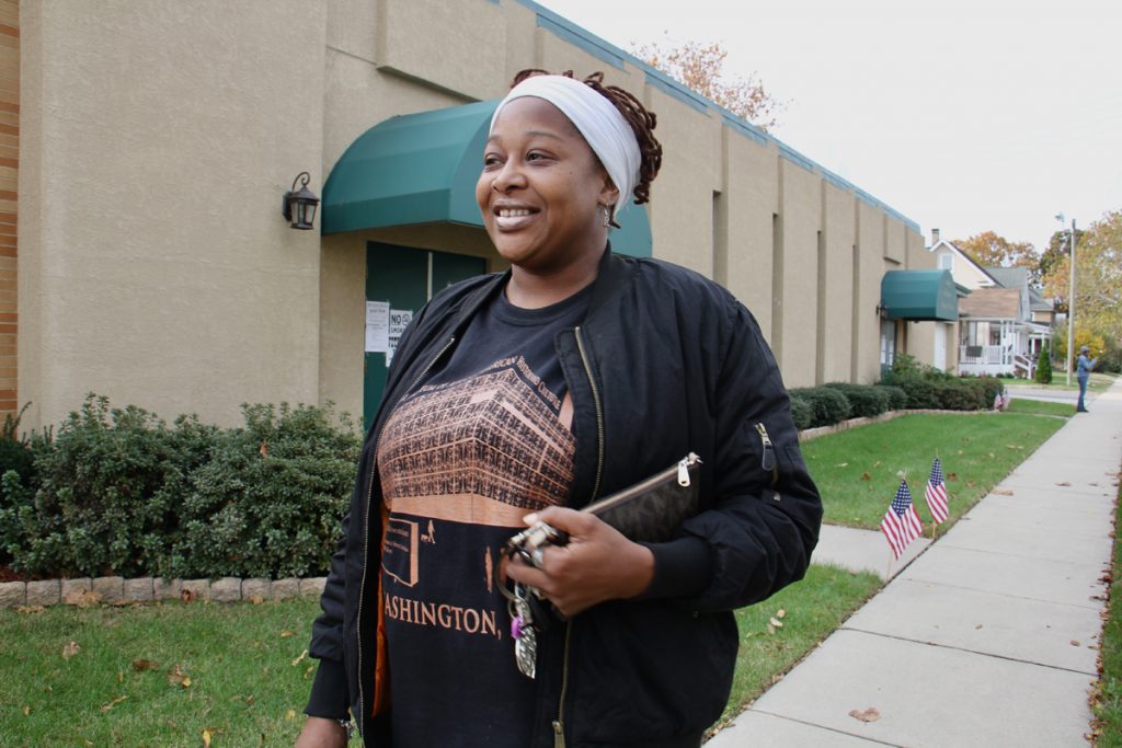 Paulsboro resident Christa Cooper leaves her polling place Paulsboro resident Christa Cooper leaves her polling place at the Paulsboro Fire House satisfied with her decision to vote for Phil Murphy for governor. (Emma Lee/WHYY)