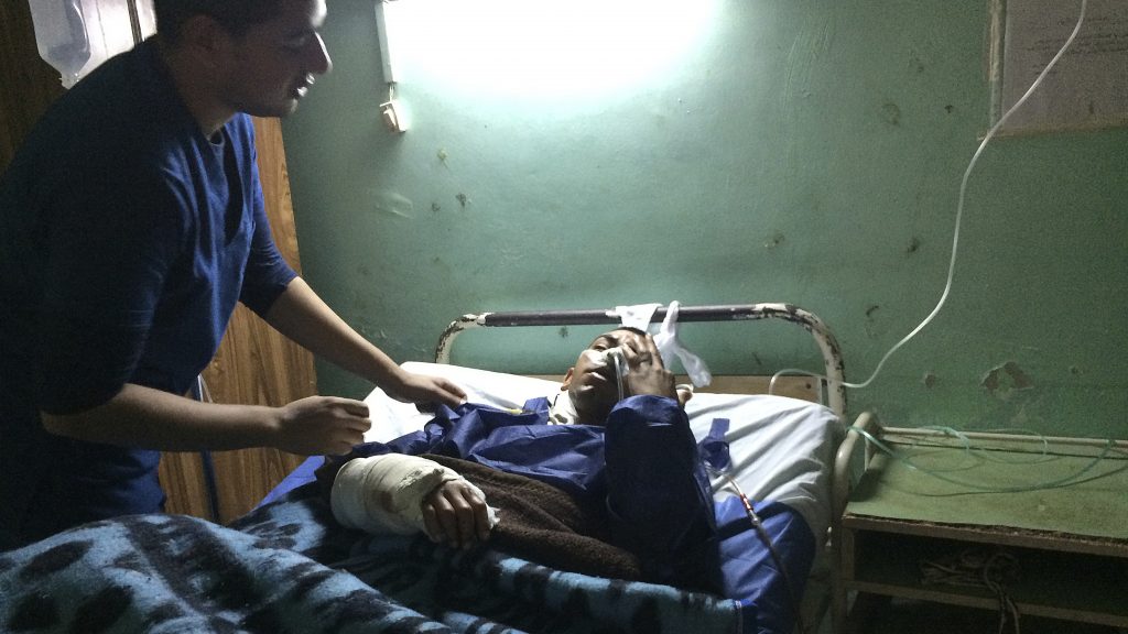 Sulieman Awad receives medical treatment at the Suez Canal University hospital in Ismailia, Egypt, a day after he was injured during an attack on a mosque. Militants attacked a crowded mosque during Friday prayers in the Sinai Peninsula, setting off explosives, spraying worshippers with gunfire and killing more than 300 people. (Amr Nabil/AP) 