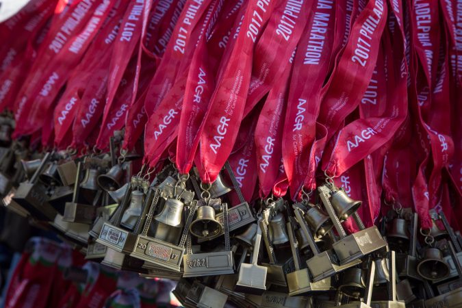 Medals for the finishers of the 23rd annual Philadelphia Marathon on Sunday, November 19th, 2017.