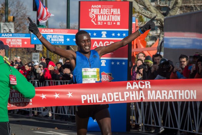 Boniface Kogin, 27, wins first place with a time of 2:16:25 at the 23rd annual Philadelphia Marathon on Sunday, November 19th, 2017.