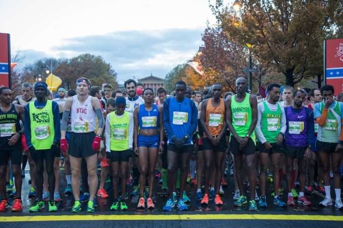 Runners line up at the starting line for the 23rd annual Philadelphia Marathon on Sunday November 19th, 2017.