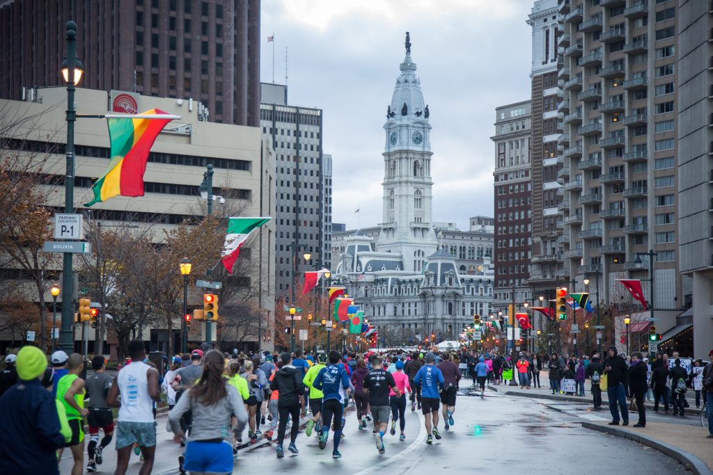 cohen_philly-marathon-7 File photo: Runners weave their way through historic Philadelphia at the 23rd annual Philadelphia Marathon on Sunday November 19th, 2017. (Emily Cohen for WHYY)