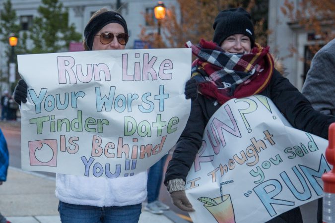 Spectators cheer on their friends and other runners as they pass by at the 23rd annual Philadelphia Marathon on Sunday November 19th, 2017.