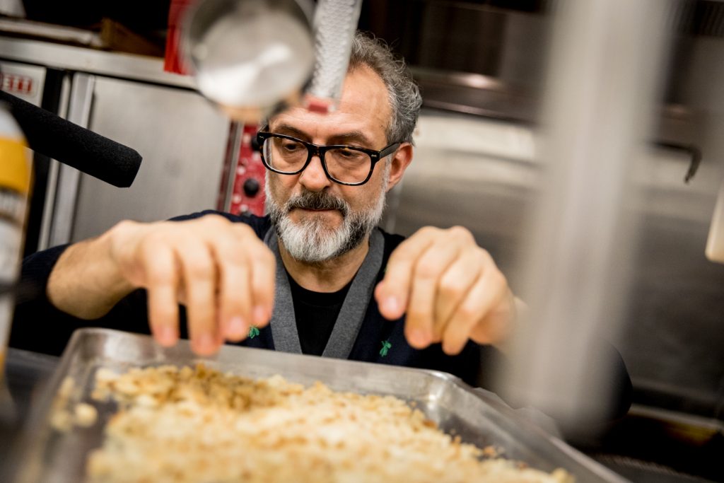 Chef Massimo Bottura creates a meal from Thanksgiving leftovers in NPR’s kitchen. “The leftover is a big problem if you don’t have a vision, if you don’t have the knowledge of what you can do,” he says. Above, he checks the breadcrumbs to make sure they’re dry and fine enough to turn into a pasta called passatelli. Chef Massimo Bottura creates a meal from Thanksgiving leftovers in NPR's kitchen.