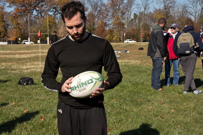 Ryan Gregory remembers his friend and fellow rugby player Josias Sterling at the 9th annual tournament in Sterling’s honor. (Kimberly Paynter/WHYY)