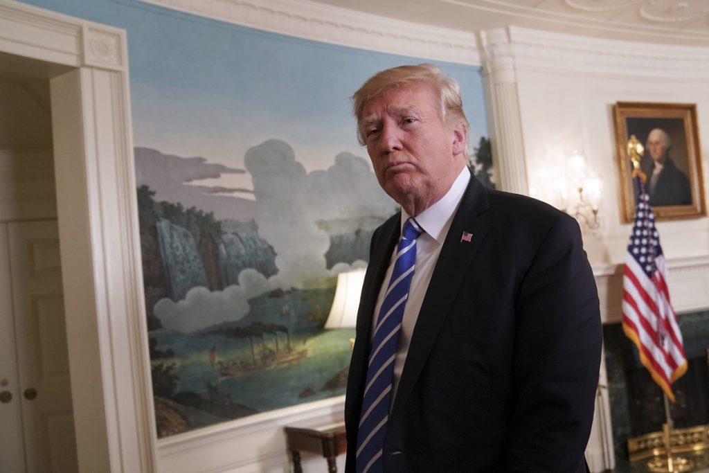 Donald Trump President Donald Trump walks away from the podium after speaking in the Diplomatic Reception Room of the White House