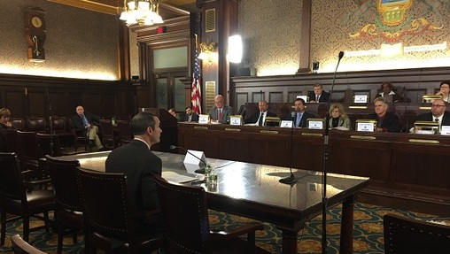 Auditor General Eugene DePasquale shares the findings of his child welfare report with a House committee. (Katie Meyer/WITF)