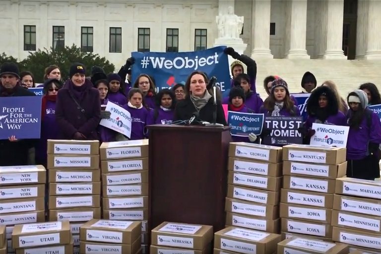 Tiffany Muller of End Citizens United speaks at a rally in Wasington, D.C., in March.