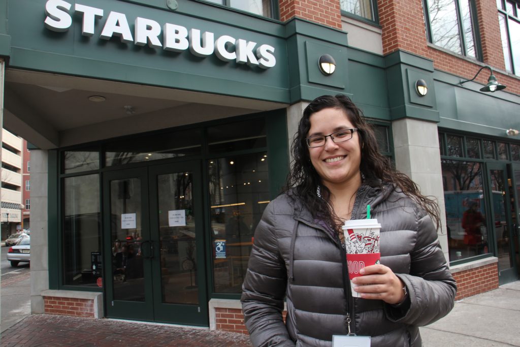 2017 12 19-e lee-gemma navarro-trenton starbucks The new Starbucks on South Warren Street in Trenton is a big hit with state workers like Gemma Navarro.