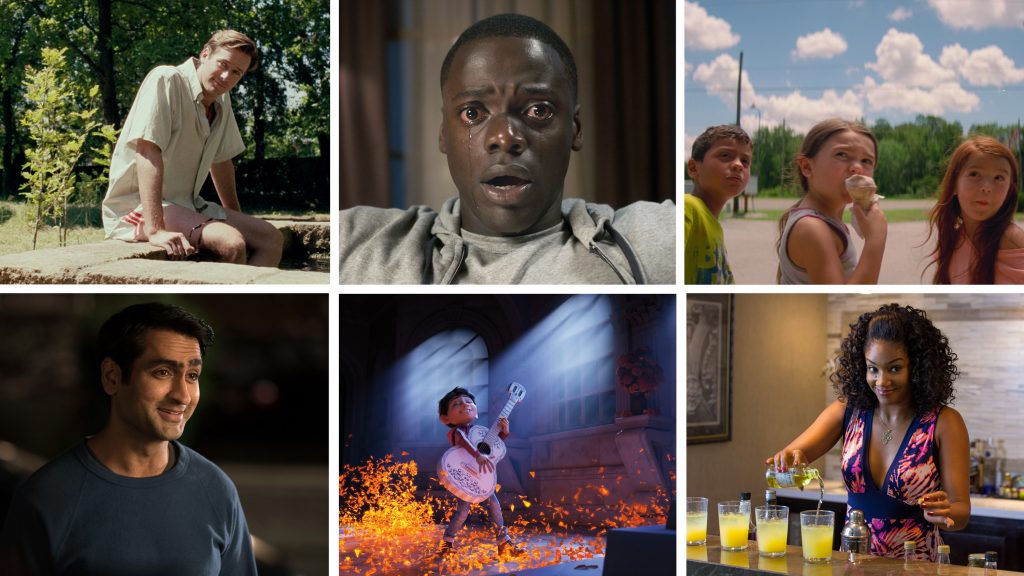 
Call Me By Your Name, Get Out, The Florida Project, The Big Sick, Coco and Girls Trip all made NPR's top list. (Sony Pitcures Classics/Universal Pictures/A24/Lionsgate/Disney Pixar/Universal Studios)