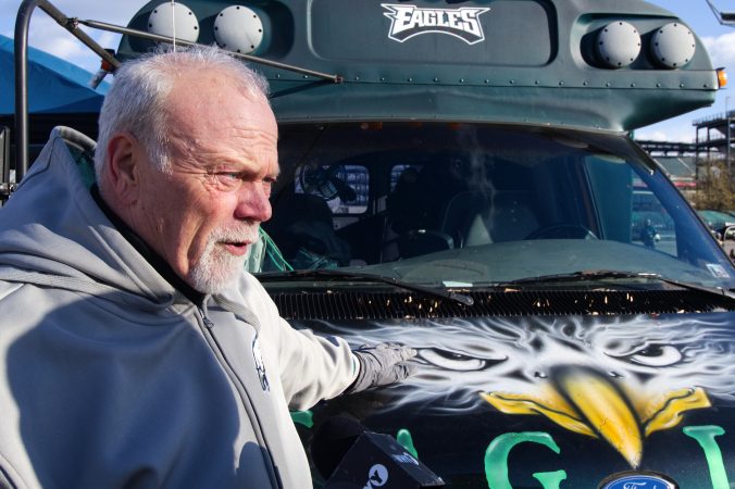 Paul Rodgers, a thirty-five year tailgate veteran, sets up to tailgate with friends and family ahead of the Raiders vs. Eagles Christmas Day game, at the Lincoln Financial Field.