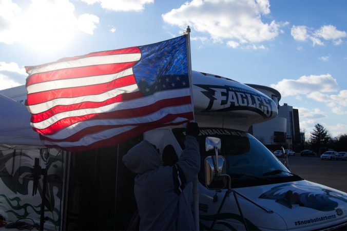 Fans set up to tailgate ahead of the Raiders vs. Eagles Christmas Day game, at the Lincoln Financial Field.