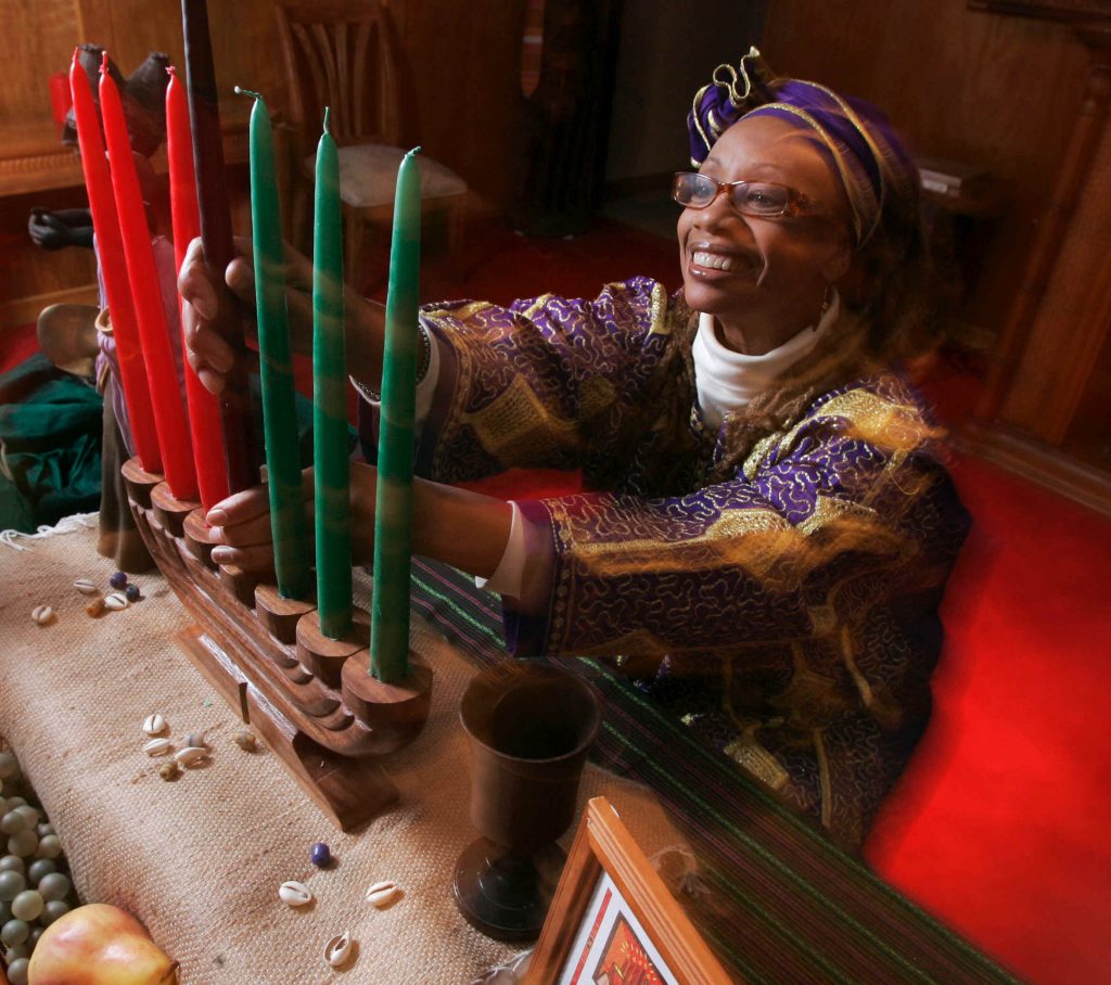 Lifestyles Kwanzaa This photo taken Dec. 8, 2009 shows Ruth Ndiagne Dorsey with a Kwanzaa setting set up for a media photo at her church, The Shrine of the Black Madonna, in Atlanta.