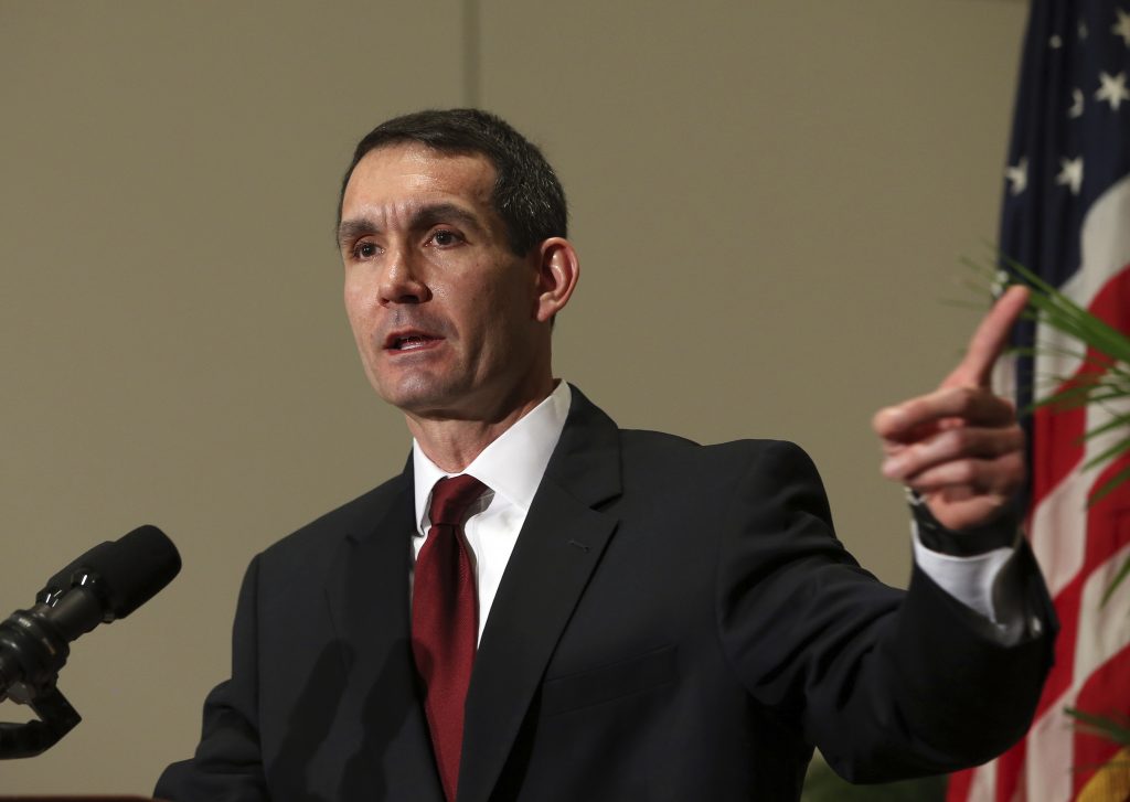 Pennsylvania Officials-Swearing In Pennsylvania Auditor General Eugene A. DePasquale, speaks after he was sworn in for his second term at the Capitol in Harrisburg, Pa., Tuesday, Jan. 17, 2017.