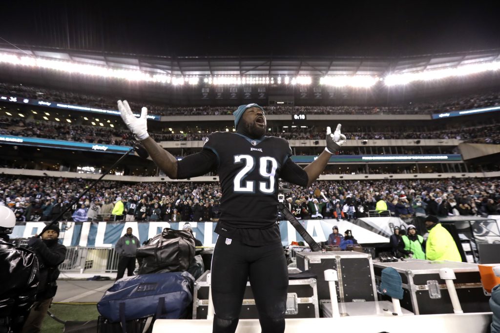 LeGarrette Blount Philadelphia Eagles' LeGarrette Blount cheers during the second half of an NFL football game against the Oakland Raiders, Monday, Dec. 25, 2017, in Philadelphia