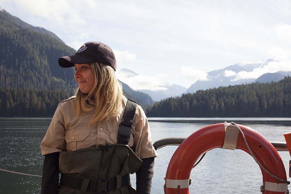 IMG_2655 small Chantal Pronteau has been a Kitasoo/Xai'xais Coastal Guardian Watchman since 2015. She patrols about 1,500 square miles of inlets on the Canadian coast. (Irina Zhorov/WHYY)