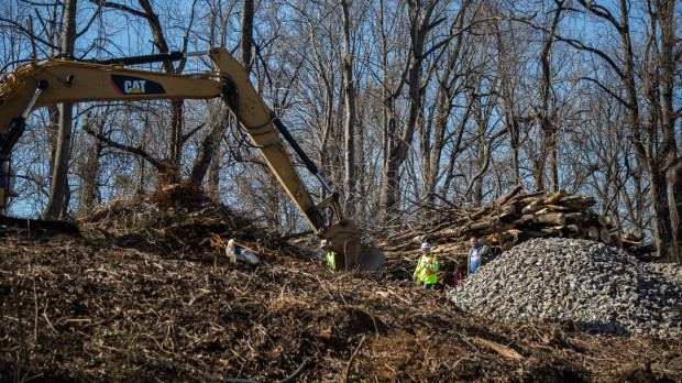 ME2-pipeline-construction-4-620×348 A backhoe clears land for construction of the Mariner East 2 pipeline in Delaware County in early 2017. (Emily Cohen)