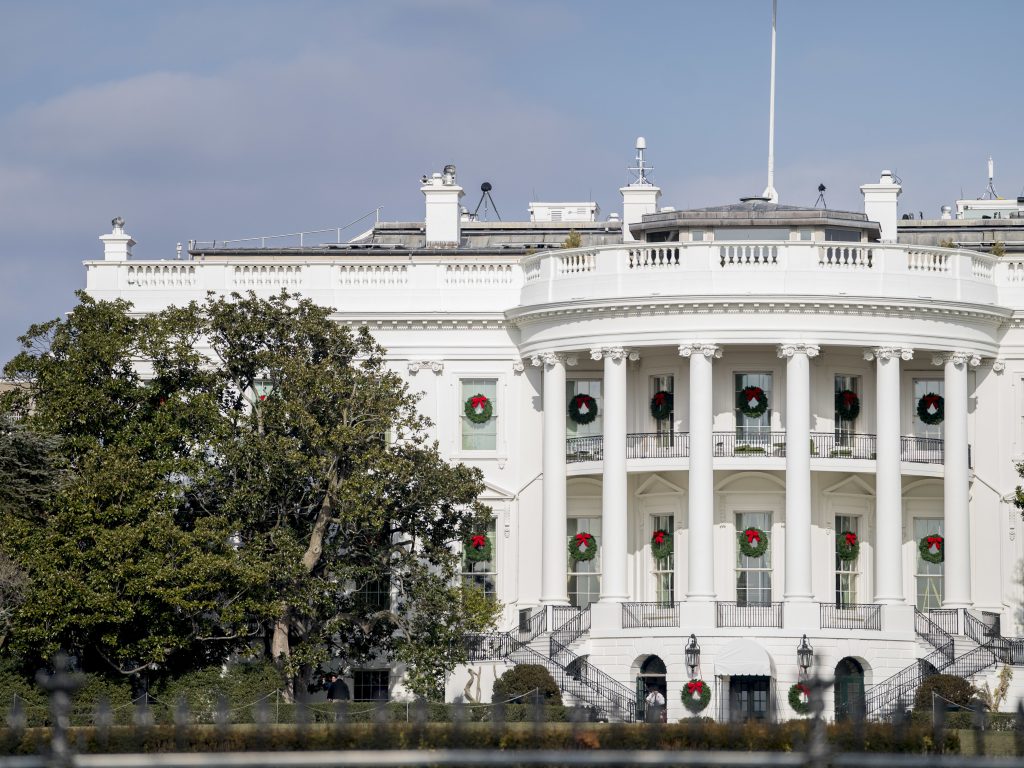 The historic Jackson Magnolia, planted on the south grounds of the White House, was trimmed back on Wednesday. The tree is in poor health, needs artificial support and is in danger of falling. The historic Jackson Magnolia, planted on the south grounds of the White House, was trimmed back on Wednesday. The tree is in poor health, needs artificial support and is in danger of falling.
(Andrew Harnik/AP)