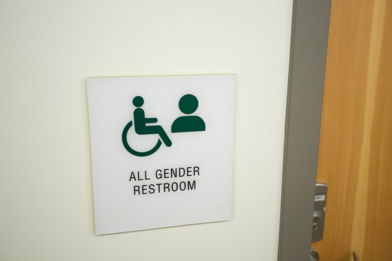 A proposed anti-discrimination policy for Delaware schools would, among other provisions, allow students to use the bathroom that aligns to their gender identity. 
All gender restroom sign at a school. (Photo via Bigstockphoto)
