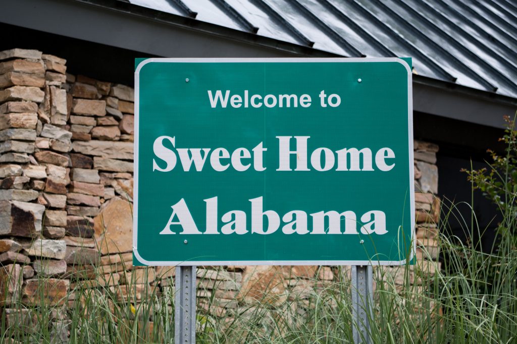Welcome to Alabama Sign at visitor center on state line Welcome to Alabama Sign at visitor center on state line