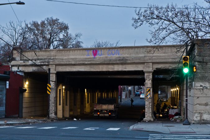 Many drivers honk horns and yell out their windows to people living under the overpass at Emerald and Lehigh Streets in Philadelphia.