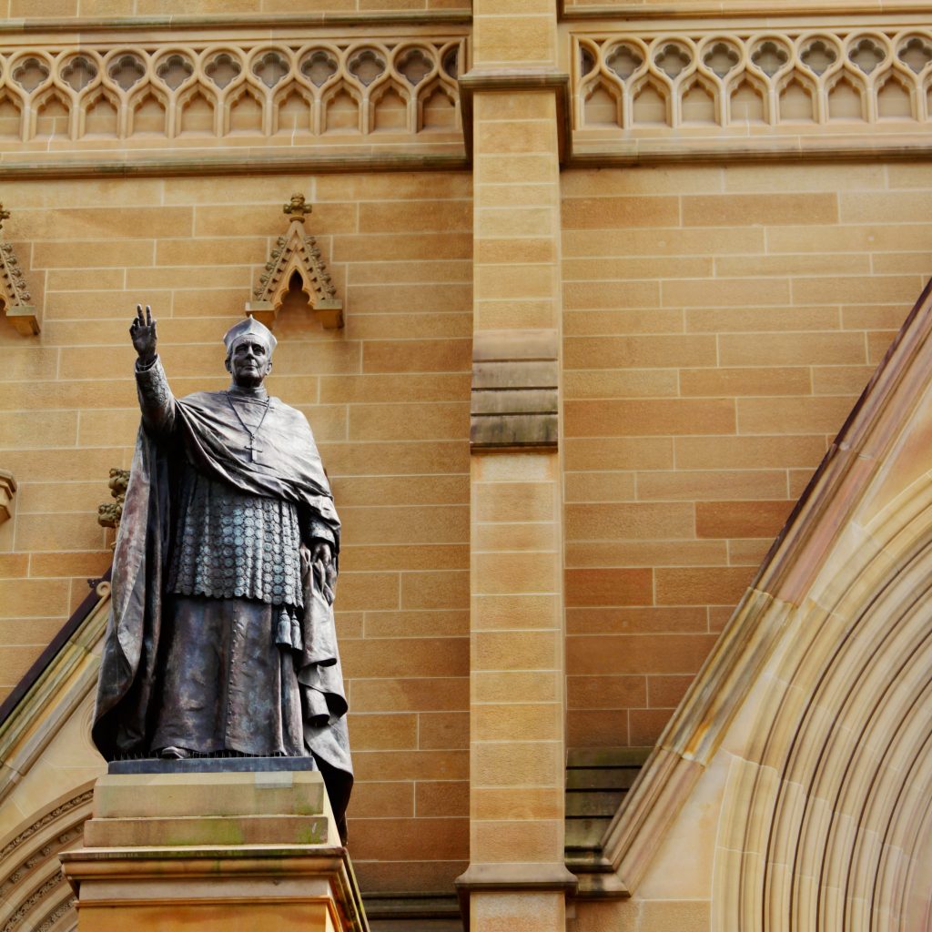 The bronze statue of Cardinal Moran stands by the entrance of St. Mary’s Cathedral, in Sydney, Australia. The bronze statue of Cardinal Moran stands by the entrance of St. Mary's Cathedral, in Sydney, Australia. (Nina Dermawan#145440/Moment Editorial/Getty Images)