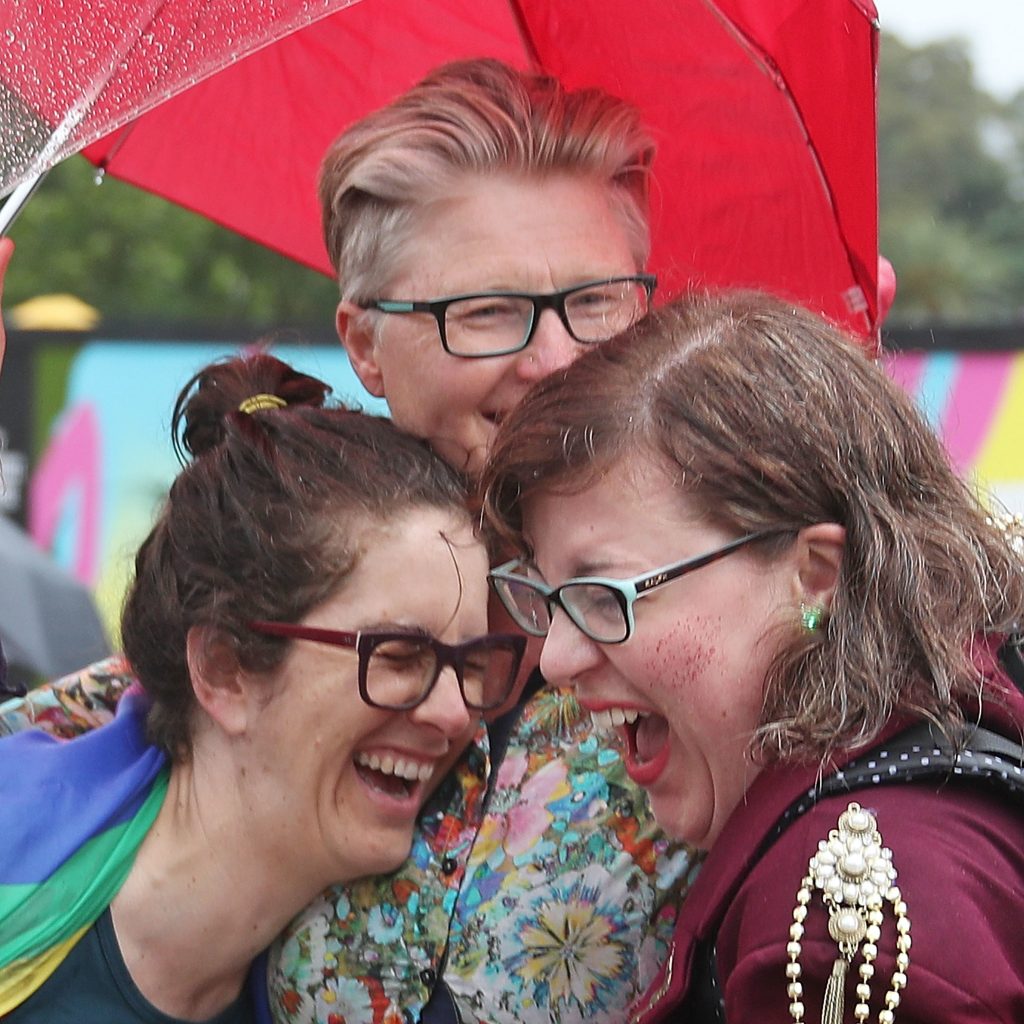 A group of women in Federation Square in Melbourne react on Thursday as it is announced that same-sex marriage will be legal in Australia. (Scott Barbour/Getty Images)