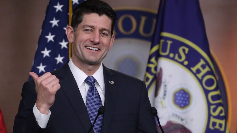 House Speaker Paul Ryan (R-WI), speaks about the Republican tax reform legislation currently before Congress, during his weekly briefing on Capitol Hill December 14. (Mark Wilson/Getty Images)