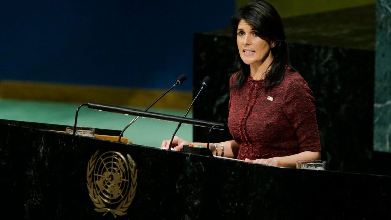 U.S. Ambassador to the U.N. Nikki Haley addresses the General Assembly prior to the body's censure vote on Jerusalem on Thursday. (Eduardo Munoz Alvarez/AFP/Getty Images)