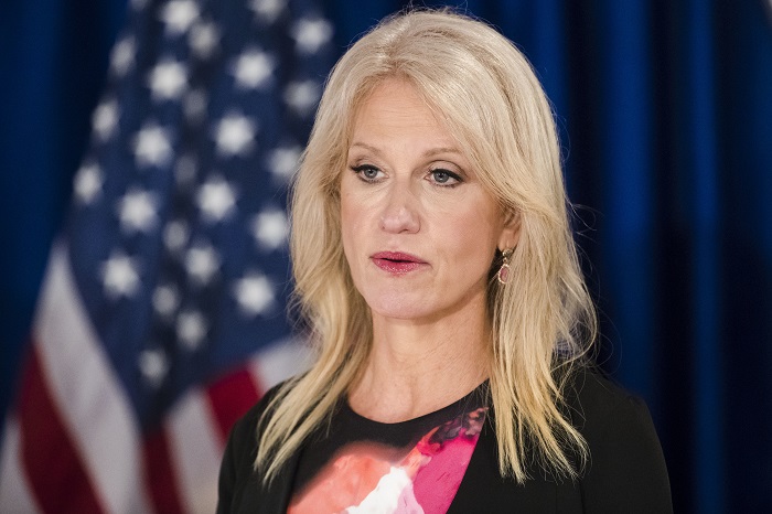 Counselor to the President Kellyanne Conway during a news conference in Trenton, N.J., Monday, Sept. 18, 2017. (AP Photo/Matt Rourke)