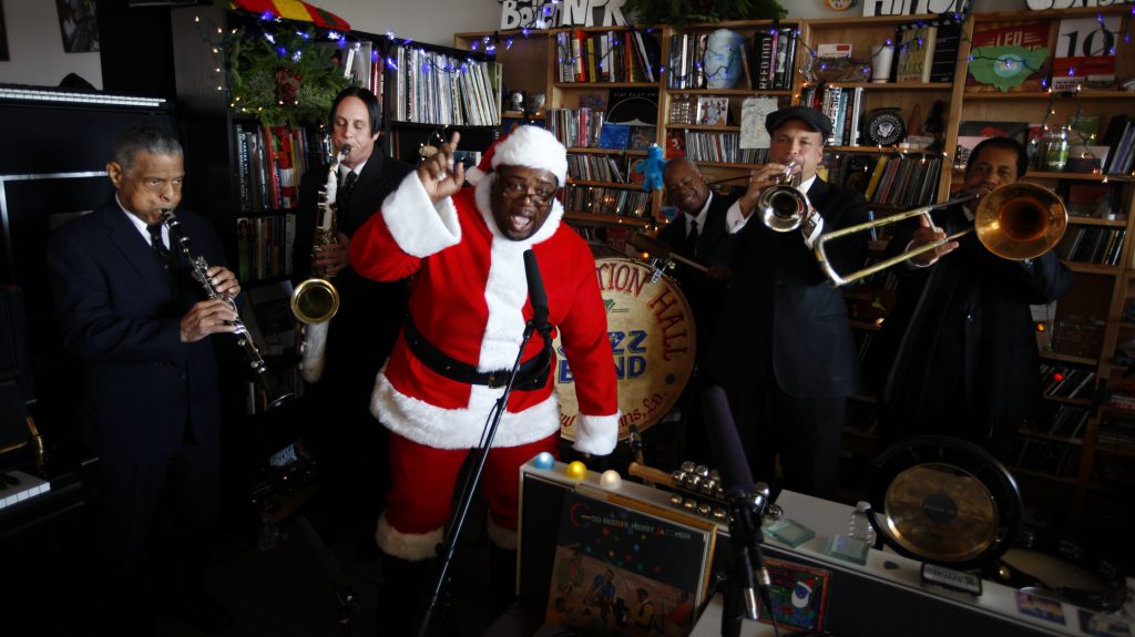 Preservation Hall Jazz Band performs at the Tiny Desk on Dec. 3, 2013.
(John W. Poole/NPR)