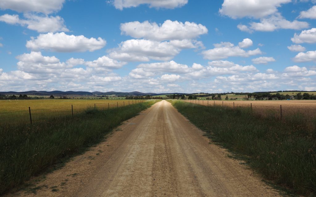 McLennan farm road The road leading to Ian McLennan's 5,000-acre farm. (Kate Golden/for WHYY)