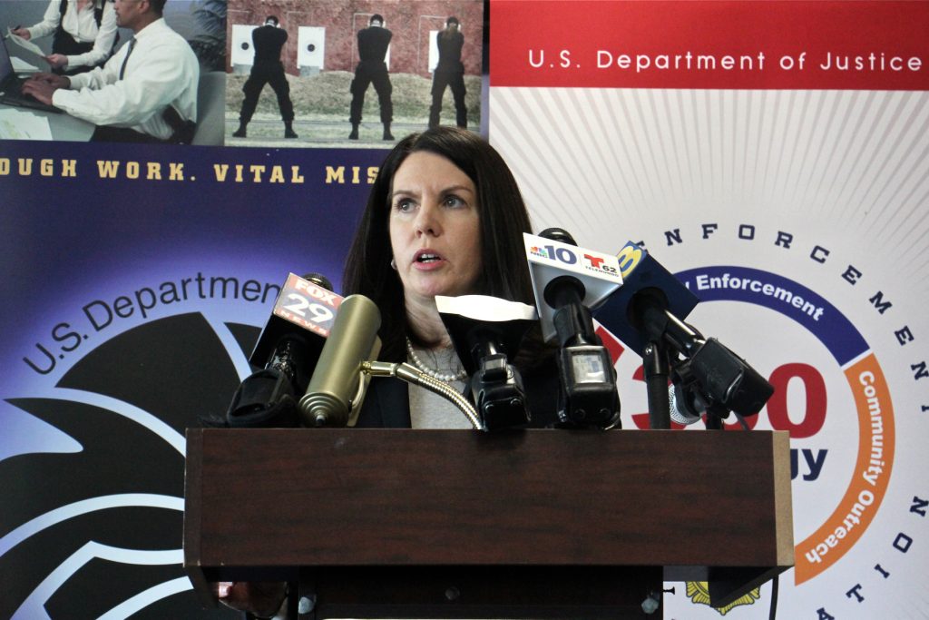 2018 01 09-e lee-camden-valerie nickerson-drug enforcement agency 360 strategy opioid epidemic Special Agent in Charge Valerie Nickerson of the New Jersey Division of the Drug Enforcement Agency, announces the implementation of the 360 Strategy for Southern New Jersey to help combat the opioid epidemic.
