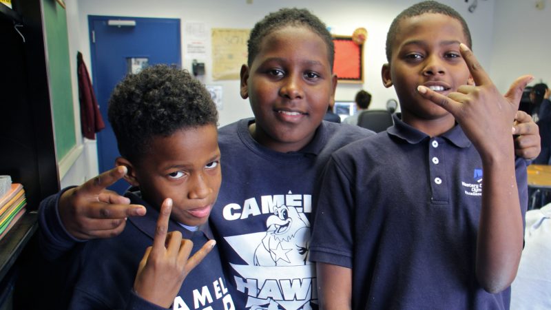 Camelot KAPS students (from left) Jahir Ford, Khalif Henry and Karon Cooper. (Emma Lee/WHYY)