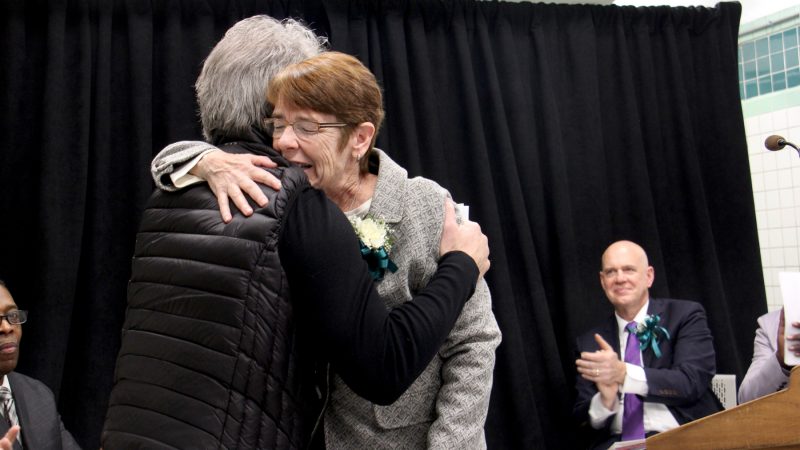 Sister Mary Scullion of Project HOME embraces Joh Bon Jovi