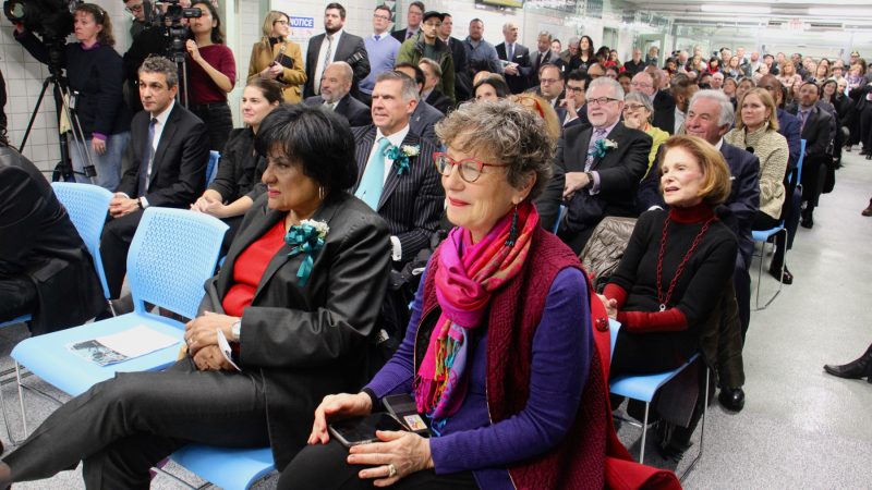 The Hub of Hope occupies a Center City sub-concourse near the Municipal Services Building. People packed the space for the ribbon cutting ceremony. (Emma Lee/WHYY)