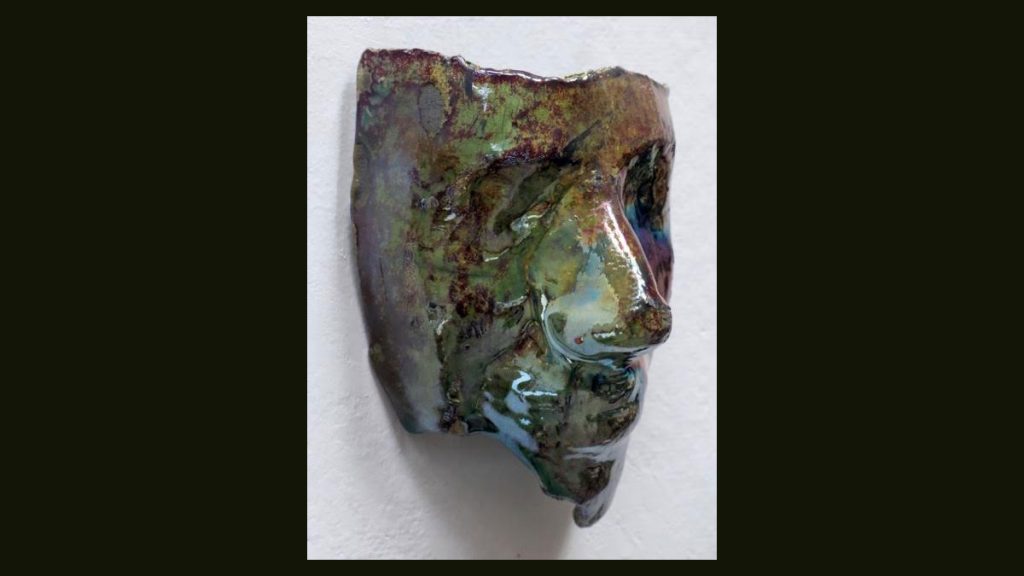 20180110-marion-held-mast Artist Marion Held created this mask after visiting Hiroshima, the site the U.S. dropped its first nuclear bomb in WWII. (Photo courtesy of Marion Held)