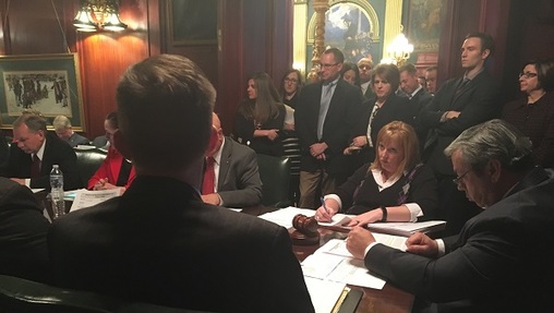 The Senate Appropriations Committee passes a shell bill designed as an eventual vehicle for language to redraw Pennsylvania's congressional maps. (Katie Meyer/WITF)
