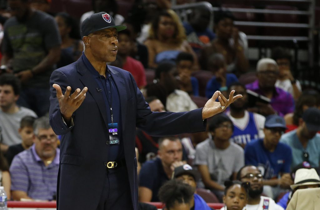 Julius Erving This July 16, 2017 photo pictures Tri State coach Julius Erving questioning a call during a game against 3's Company during in the BIG3 Basketball League in Philadelphia, Pa. Erving fell ill at the Philadelphia 76ers' game Friday night and was taken to a hospital. (Rich Schultz/AP Photo)