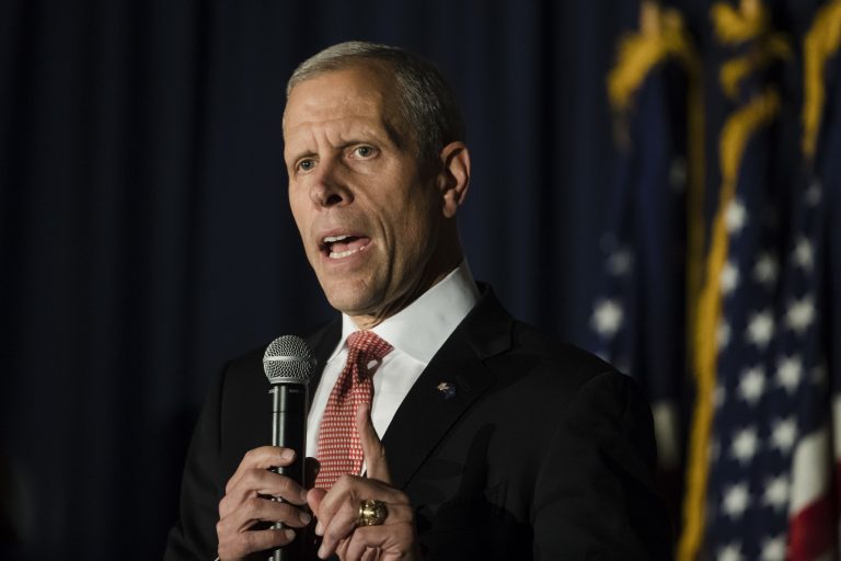 Candidate Paul Mango, seeking the Republican Party's nomination to challenge Democratic Gov. Tom Wolf's re-election bid next year, takes part in the Montgomery County Republican Committee gubernatorial forum in Blue Bell, Pa., Thursday, Oct. 19, 2017.
