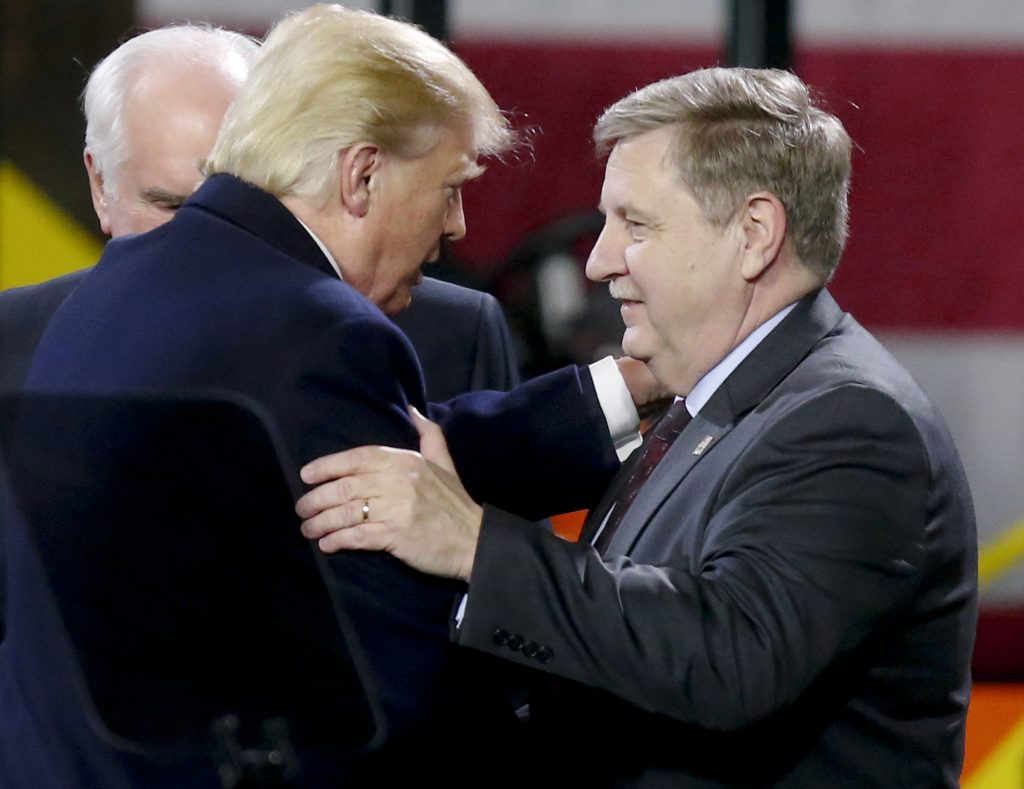 Donald Trump, Rick Saccone President Donald Trump, left, greets Rick Saccone after speaking at H&K Equipment, Co. on Thursday, Jan. 18, 2018 in Coraopolis, Pa. Saccone is running for the U.S. Congressional seat vacated by Tim Murphy.