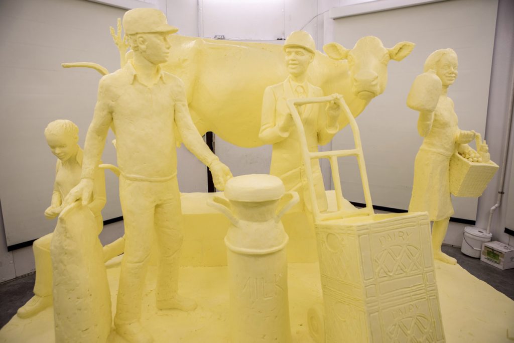Pennsylvania Butter Sculpture This Wednesday, Jan. 3, 2018, photo provided by the Pennsylvania Department of Agriculture shows a sculpture carved from a half-ton of butter in preparation for the 102nd Pennsylvania Farm Show, scheduled from Saturday, Jan. 6, through Saturday, Jan. 13, at the Pennsylvania Farm Show Complex and Expo Center in Harrisburg, Pa. (Pennsylvania Department of Agriculture via AP)