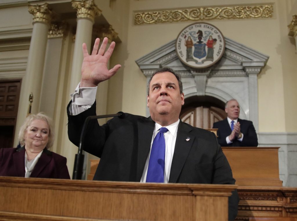 Christies Final Address New Jersey Gov. Chris Christie waves to lawmakers before delivering his final state of the state address at the Statehouse in Trenton, N.J., Tuesday, Jan. 9, 2018. (Julio Cortez/AP Photo)