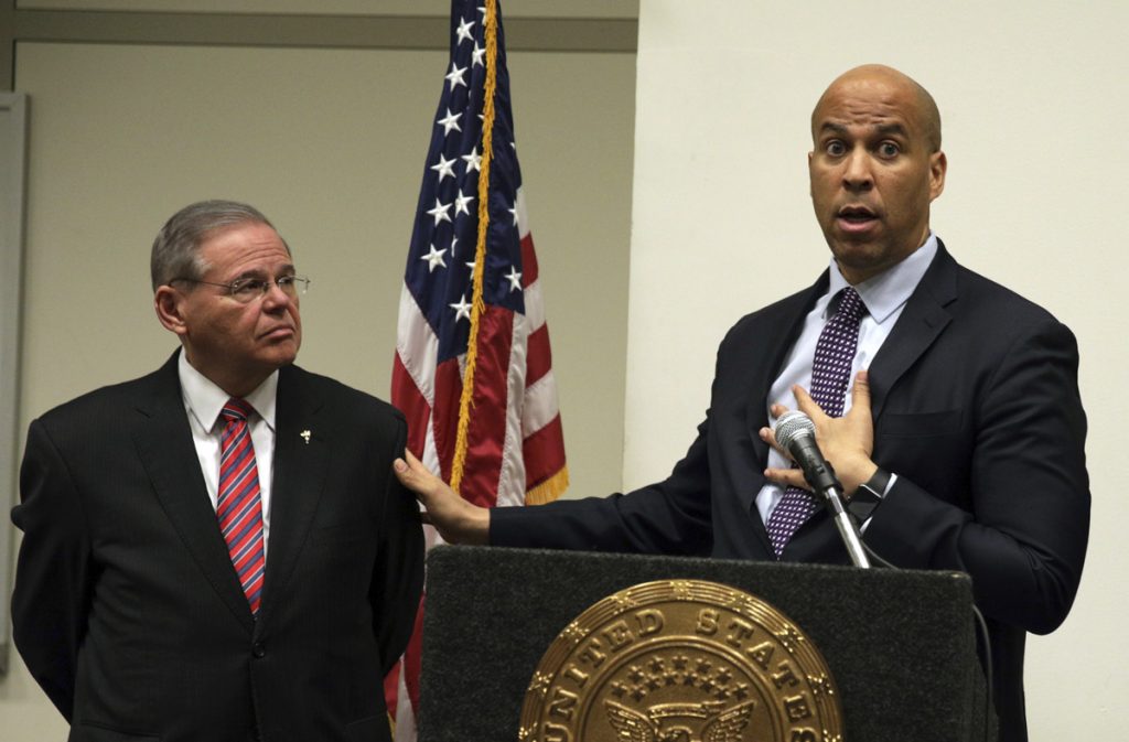 Bob Menendez,Cory Booker,Phil Murphy Sen. Bob Menendez, D-NJ, (left), and Sen. Cory Booker, D-NJ (Mel Evans/AP Photo, file)